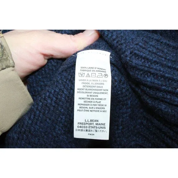 LL Bean Classic Ragg Wool Sweater Henley Nautical Navy Size Medium - Picture 8 of 10